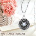 wholesale 925 Sterling Silver Round Photo Frame Lockets with Floral Pattern and Opal Stone for Women's  (Medium)-0-4