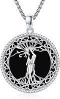 wholesale 925 Sterling Silver Black Onyx Celtic Knot Tree of Life Pendant Necklace for Women-0-0