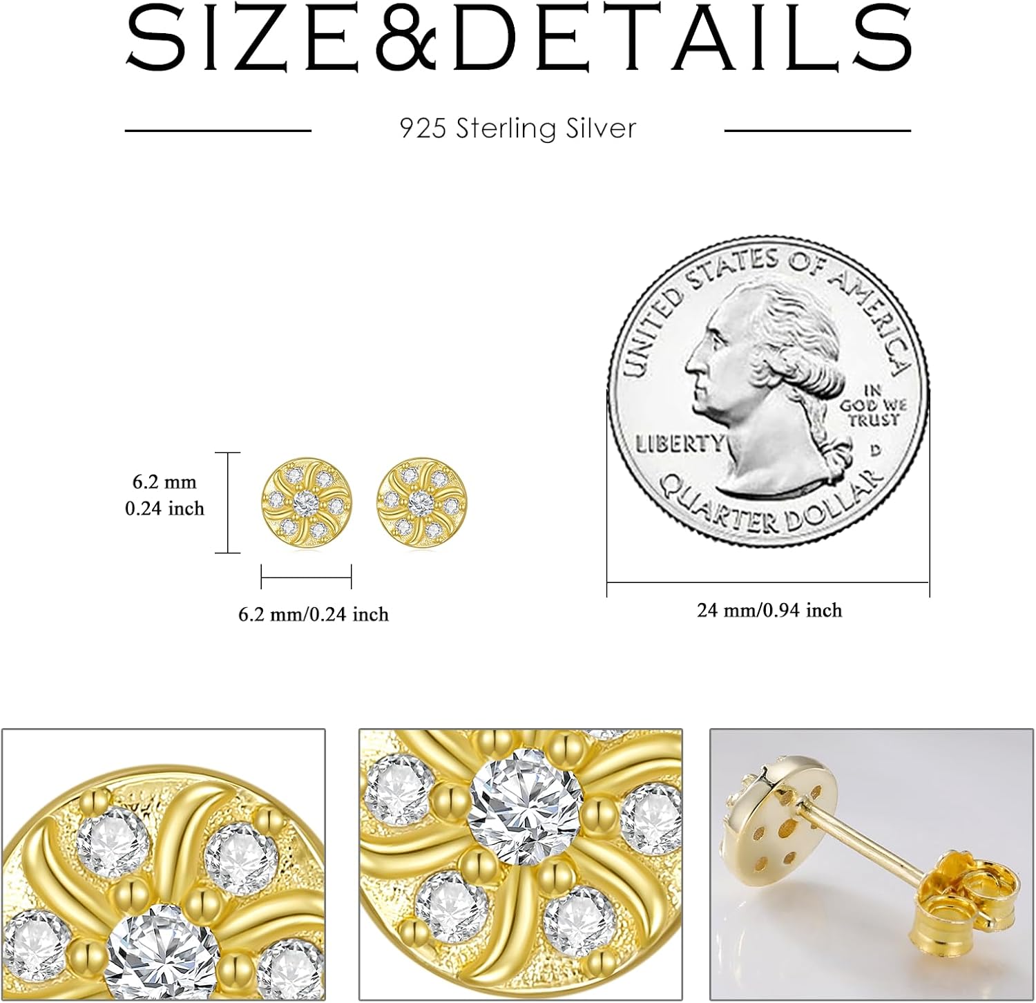 wholesale Gold Plated 925 Sterling Silver Cubic Zirconia Flower Stud Earring Set for Women -0-3