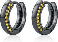 wholesale Sterling Silver 12 Month Birthstone Hoop Earrings for Men Gift for Father Husband-Black Hoops002-11-Nov Topaz