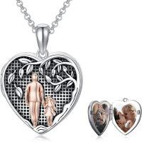 wholesale 925 Sterling Silver Heart Locket Necklace Wholesale Father Daughter Walk Together Photo Frame-02-08-Father Daughter Locket+ Photo-02-08-Father Daughter Locket