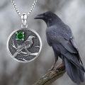 wholesale Silver Synthetic Stone Raven Pendant Crow Round Necklace Gift for Women-0-25