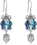wholesale 925 Sterling Silver Abalone Shell Ladybug Drop Earrings for Women Girls Nature Inspired Gift Idea-0-0