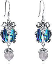 wholesale 925 Sterling Silver Abalone Shell Ladybug Drop Earrings for Women Girls Nature Inspired Gift Idea-Beetle