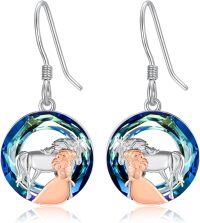 wholesale 925 Sterling Silver Blue Crystal Unicorn Drop Earrings for Women Girls  4cm Long-Horse