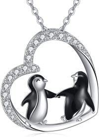 wholesale 925 Sterling Silver Penguin Pendant Necklaces Moon Shape s for Women Girls-Penguin-A