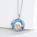 wholesale 925 Sterling Silver Round Blue Crystal Love Reading Book Lover Gift Pendant Necklace-0-2