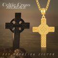 wholesale Gold 925 Sterling Silver Celtic Cross Pendant on Rolo Chain - Irish Knot Protection Jewelry for Men (22+2) -0-5