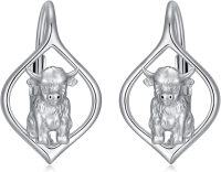 wholesale 925 Sterling Silver 925 Cubic Zirconia-Cow Shape Dangle Earrings for Women-Highland Cow