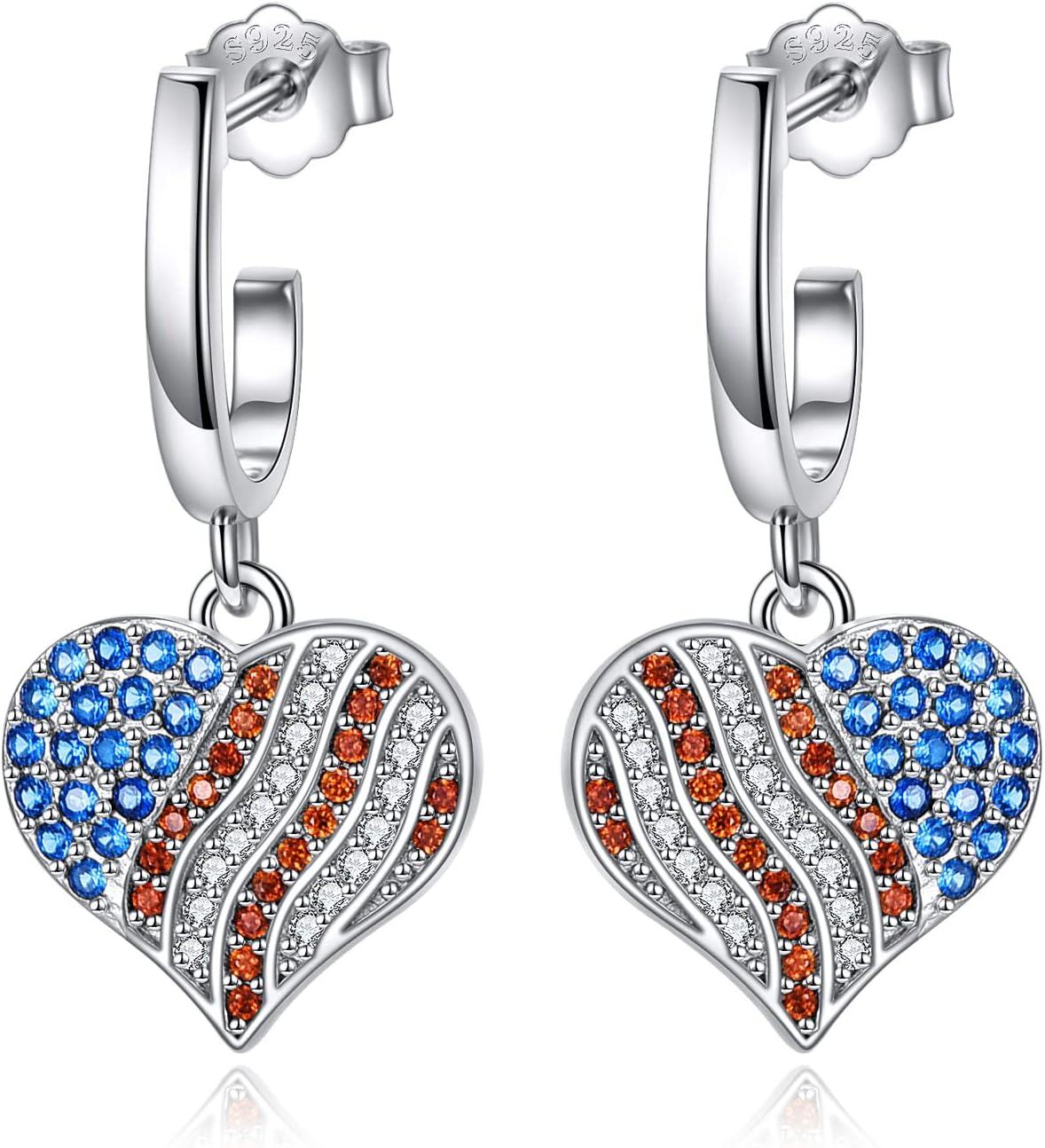 Sterling Silver Hypoallergenic Drop Dangle Earrings for Women-American Flag