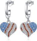 wholesale 925 Sterling Silver Heart-Shaped American Flag Design Huggie Hoop Earrings with Cubic Zirconia Stones for Women-0-0