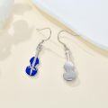 wholesale 925 Sterling Silver Blue Enamel Cello Shape Dangle Drop Earrings Musical Instrument Jewelry for Women-0-2