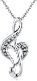 wholesale 925 Sterling Silver Treble Clef Heart Pendant Necklace Musical  for Women Girls-0-0