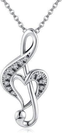 wholesale 925 Sterling Silver Treble Clef Heart Pendant Necklace Musical  for Women Girls-music piano