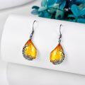 wholesale 925 Sterling Silver Teardrop Dangle Earrings with Amber and Black Onyx Stones-0-3
