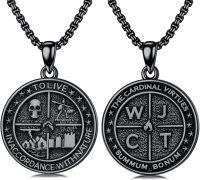 wholesale Sterling Silver Stone Memento Mori Necklace Stoic Virtues Amor Fati Unisex Gift-Black