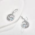 wholesale 925 Sterling Silver Moon Owl Drop Earrings with Blue Stone and Pentagram Design-0-4