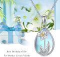 wholesale 925 Sterling Silver Blue Moonstone Lily Birth Flower Pendant Necklaces Gifts for Women-0-5