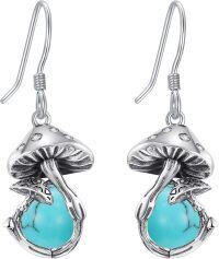 wholesale 925 Sterling Silver Turquoise & Moss Agate Mushroom Drop Earrings-Turquoise