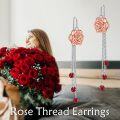 wholesale 925 Sterling Silver Rose Flower Red Crystal Long Tassel Earings for Women-0-2