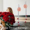 wholesale 925 Sterling Silver Rose Flower Red Crystal Long Tassel Earings for Women-0-2