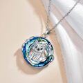 wholesale 925 Sterling Silver Round Blue Crystal Bird Pendant Necklace-0-3