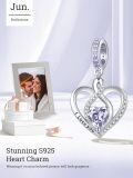 wholesale 925 Sterling Silver Heart Birthstone Charms for Bracelets Jewelry Gifts-0-3
