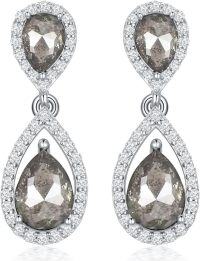 wholesale Sterling Silver Moissanite Birthstone Dangle Earrings for Women-14-Salt and Pepper Diamond