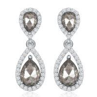 wholesale 925 Sterling Silver Moissanite Birthstone Dangle Earrings for Women-14-Salt and Pepper Diamond