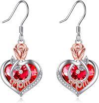 wholesale 925 Sterling Silver Red Crystal Rose & Heart Mom Dangle Earrings-01 Jan-Mom Earrings with Heart Crystal
