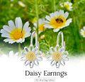 wholesale 925 Sterling Silver Daisy Flower Earrings with White Stone for Women, Secret Love Huggie Dangle Earrings, Gift for Mom Valentine's Day-0-5