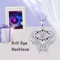 TOUPOP Sterling Silver Purple Alexandrite Evil Eye Necklace Angel Wings Pendant-0-4