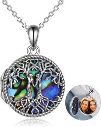 wholesale 925 Sterling Silver Abalone Shell & Turquoise Locket Tree of Life Pendant Necklace for Sisters-Locket-Abalone Sister Necklace