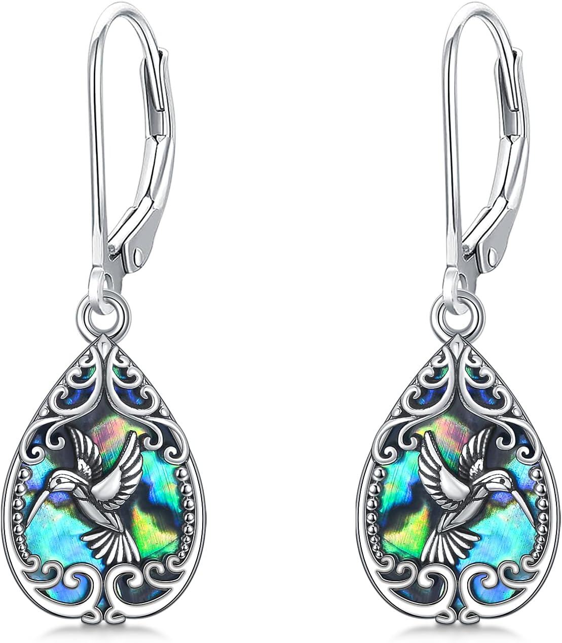 wholesale  Sterling Silver Abalone Dragonfly Butterfly Bee Hummingbird Dangle Earrings -Hummingbird Earrings