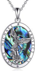 wholesale 925 Sterling Silver Abalone Shell Saint Michael Protect Us Angel Pendant Necklace-0-0