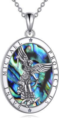 wholesale 925 Sterling Silver Abalone Shell Saint Michael Protect Us Angel Pendant Necklace-Saint Michael
