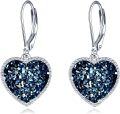wholesale 925 Sterling Silver Metal Drusy Crystal Heart Dangle Earrings (Pink/Blue/Purple) Leverback Drop s for Women-0-0