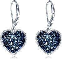 wholesale 925 Sterling Silver Metal Drusy Crystal Heart Dangle Earrings (Pink/Blue/Purple) Leverback Drop s for Women-Navy Blue Drusy