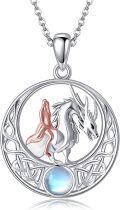 wholesale 925 Sterling Silver Dragon & Mermaid Pendant with Moonstone Chain Necklaces for Women Gifts-0-0