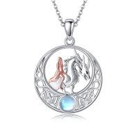wholesale 925 Sterling Silver Dragon & Mermaid Pendant with Moonstone Chain Necklaces for Women Gifts-Dragon