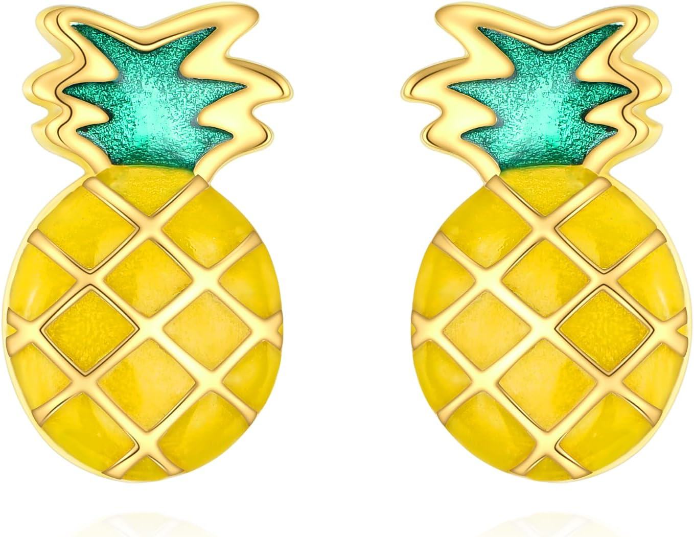 Sterling Silver Stone Strawberry Pineapple Stud Earrings Cute Fruit Jewelry Gift-0-0