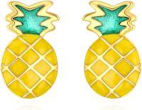wholesale 925 Sterling Silver Yellow Enamel Pineapple Stud Earrings - Fun Fruit Jewelry for Women and Girls-Pineapple
