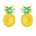 wholesale 925 Sterling Silver Fun And Playful Yellow And Green Pineapple Dangle Earrings With Enamel Detail For Everyday Wear Trendy Fashion Jewelry Accessory-0-0