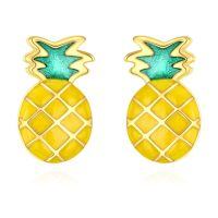 wholesale 925 Sterling Silver Fun And Playful Yellow And Green Pineapple Dangle Earrings With Enamel Detail For Everyday Wear Trendy Fashion Jewelry Accessory-Pineapple