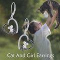 wholesale 925 Sterling Silver Heart-Shaped Mouse and Cat Drop Earrings with Cubic Zirconia Accents-0-1