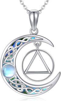 wholesale 925 Sterling Silver Moon & Triangle Pendant Necklaces with Blue Opal Stone s for Women and Girls-moonstone AA necklace