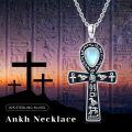 wholesale 925 Sterling Silver Ankh Necklace with Moonstone and Turquoise Agate Egyptian Cross Pendant-0-5