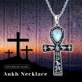 wholesale 925 Sterling Silver Ankh Necklace with Moonstone and Turquoise Agate Egyptian Cross Pendant-0-5