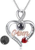 wholesale 925 Sterling Silver Garnet Heart Pendant Mother's Day Gifts for Mom Grandmother I love you Necklace-0-0