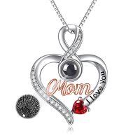 wholesale 925 Sterling Silver Mom Heart Necklace 100 Languages I Love You Projection Zircon Pendant-E-I love you in 100 Languages